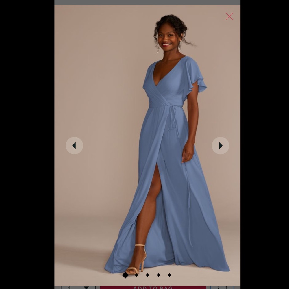 David’s Bridal Georgette Bridesmaid Dress in Steel Blue